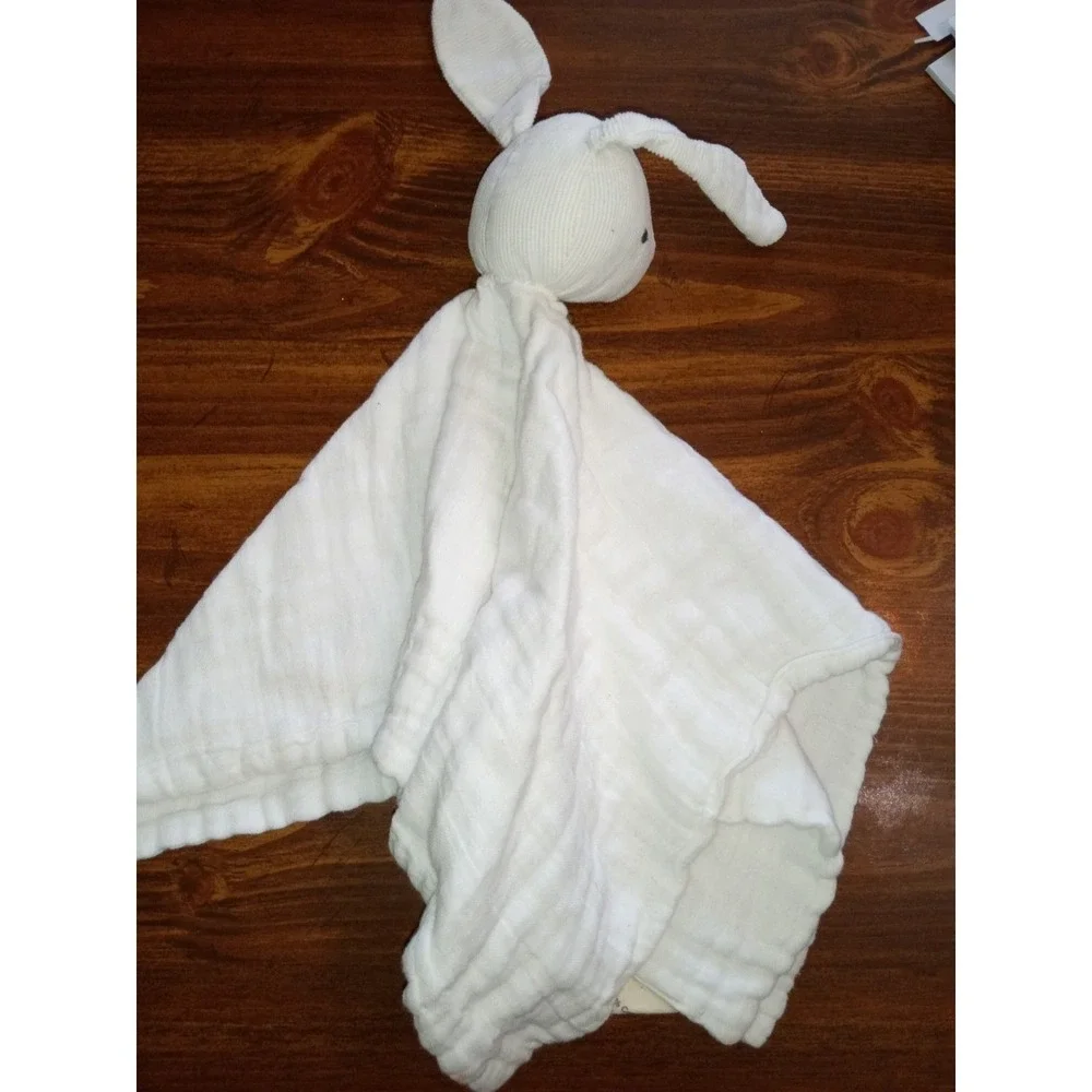 PD Home & Garden White Bunny Muslin Lovey Security Blanket 100% Cotton